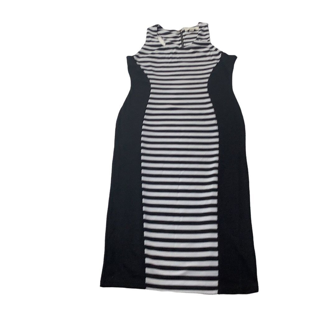 Nicki Minaj Black White Bodycon Dress Size Large back Zipper Stretch Striped - Picture 4 of 12